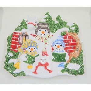 Fitz and Floyd Essentials The Flurries Snowmen Canape Tidbit Candy Plate Dish